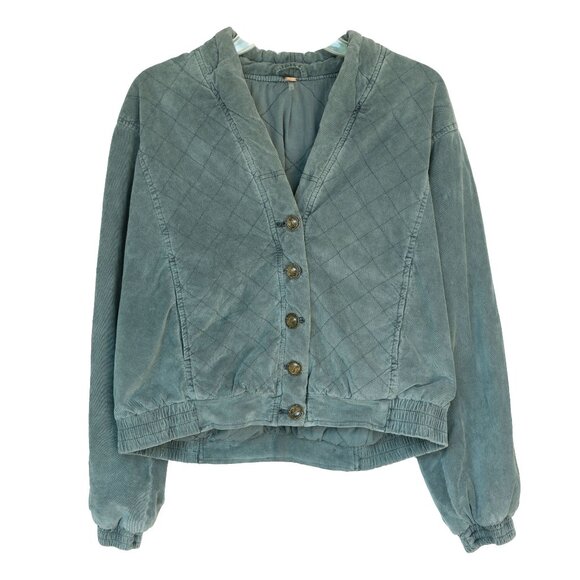 Free People Quilted Bomber Jacket Velour Main Squeeze Boho Indie Crop Coat - Picture 1 of 15